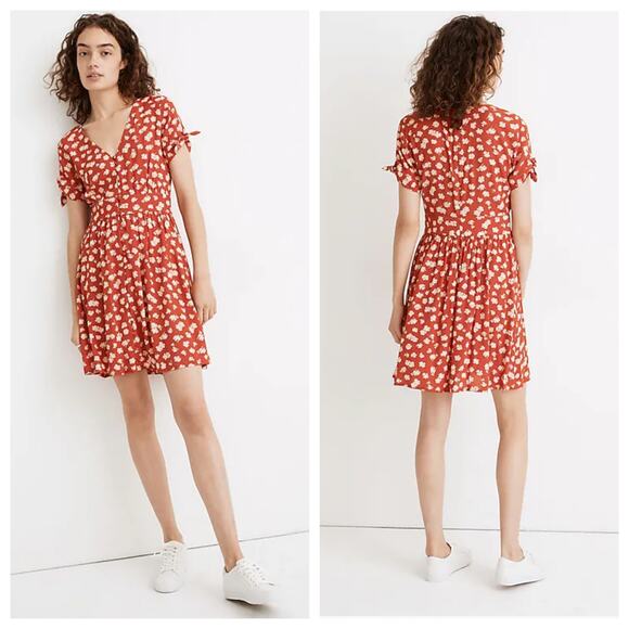 NWT $128 Madewell AO276 Button-Front Tie-Sleeve Retro Dress Size 2 - Picture 1 of 7